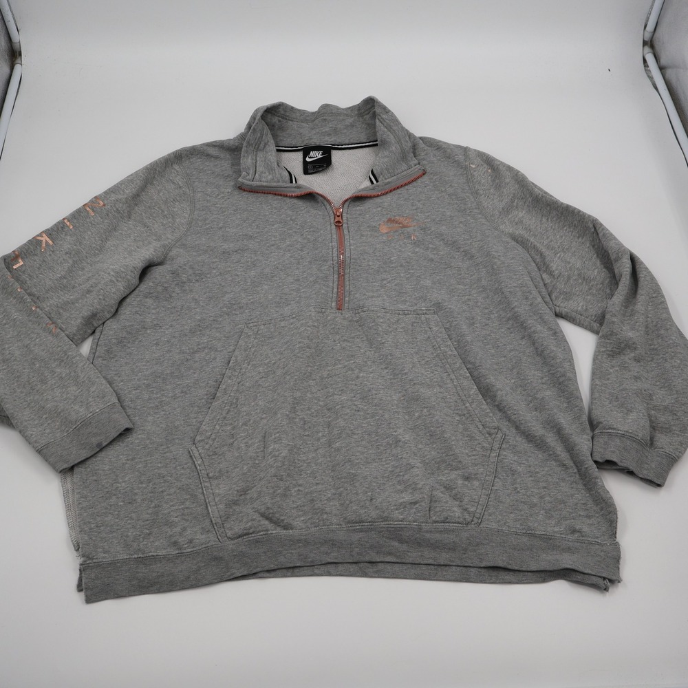 Nike Air Quarter Zip Pullover Women XL Grey Rose Gold Logo Sweatshirt Athleisure